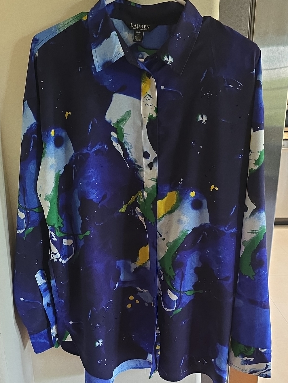 Lauren Ralph Lauren Womens Navy Blue Abstract Paint-Print Button-Down Shirt